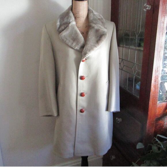 Vintage London Fog 60s Olive Green Faux Fur Lined Peacoat 36 Short Old Hollywood - Picture 4 of 17